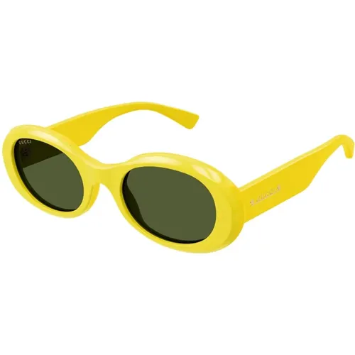 Ovales Azetatgestell Sonnenbrille in Gelb , Damen, Größe: 52 MM - Gucci - Modalova