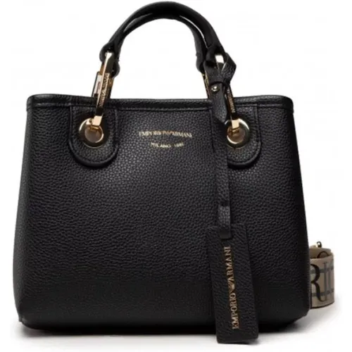 Elegante Schwarze Handtasche mit Verstellbarem und Abnehmbarem Logo-Schultergurt - Emporio Armani - Modalova