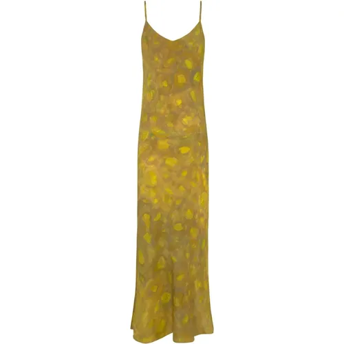 Seiden Lime Print Slip Kleid , Damen, Größe: L - Cortana - Modalova