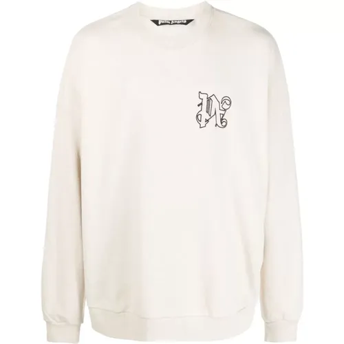 Cotton and Linen Sweater with PA Monogram Embroidery , male, Sizes: M, L - Palm Angels - Modalova