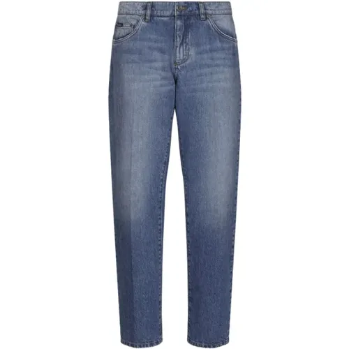 Denim Straight-Leg Jeans Whiskering , male, Sizes: XL, 2XL, M, L - Dolce & Gabbana - Modalova