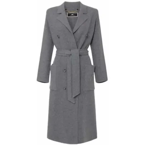 Knit Double Breasted Coat with Logo , female, Sizes: XL, L, S, XS, M, 2XL - Elisabetta Franchi - Modalova