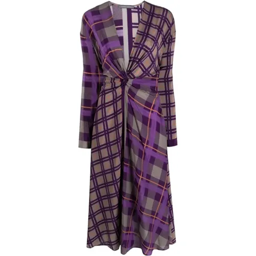Silk Checkered Midi Dress , female, Sizes: M, S - alberta ferretti - Modalova