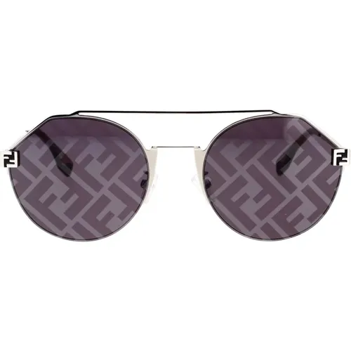 Round Glamorous Sunglasses with Silver Frame and Blue Mirrored Lenses , unisex, Sizes: 55 MM - Fendi - Modalova