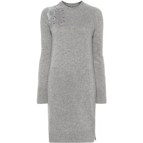 Grey Lace-Insert Knitted Midi Dress , female, Sizes: S - Ermanno Scervino - Modalova