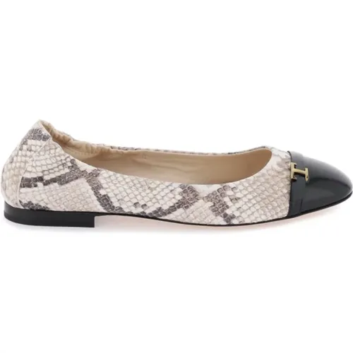 Snake-printed leather ballet flats , female, Sizes: 2 UK, 3 UK - TOD'S - Modalova