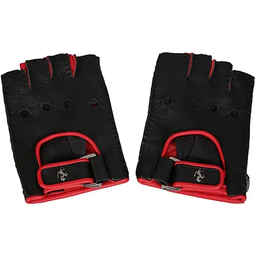 Schwarze Fingerlose Handschuhe Zweifarbiges Design , Herren, Größe: S - Ferrari - Modalova