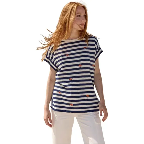 Striped Knit Navy Short Sleeve , female, Sizes: XL, M, L, 2XL - Mansted - Modalova