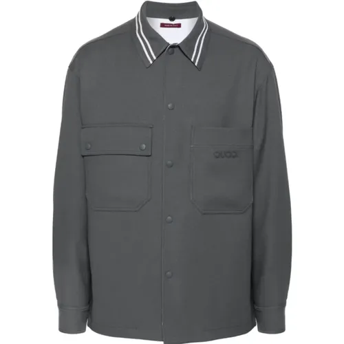 Grey Logo Patch Shirt Jacket , male, Sizes: L - Gucci - Modalova