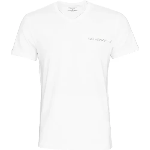 Shirt Basic-T-Shirts mit V-Ausschnitt und Logo-Print in Regular Fit , Herren, Größe: M - Emporio Armani - Modalova