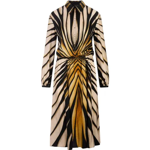 Golden Ray Of Gold Silk Dress , female, Sizes: M - Roberto Cavalli - Modalova