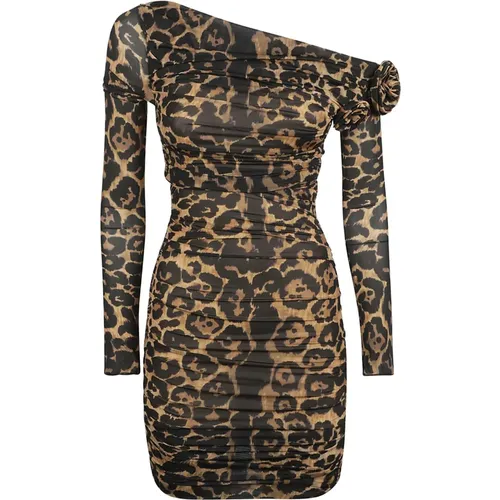 Leopard Print Off-Shoulder Dress , female, Sizes: XS, M, 2XS - Blumarine - Modalova