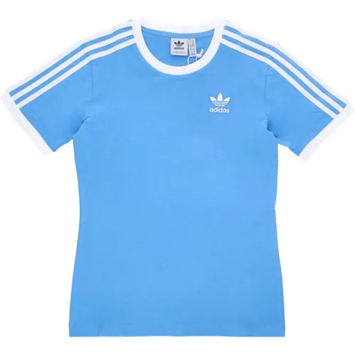 Blau 3 Streifen Tee Rundhals , Damen, Größe: 2XL - Adidas - Modalova