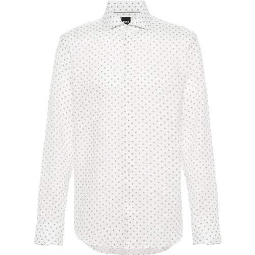Linen Micro-Pattern Shirt , male, Sizes: M, 2XL, L, XL, 3XL - Hugo Boss - Modalova