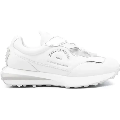 Weiße und Silberne Kalbsleder Sneakers , Damen, Größe: 38 EU - Karl Lagerfeld - Modalova