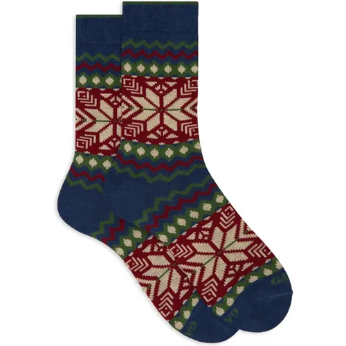 Kurze blaue Baumwollsocken für Herren mit dekorativem Weihnachtsmotiv - Gallo - Modalova