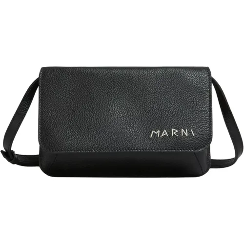 Leather shoulder bag with mending , male, Sizes: ONE SIZE - Marni - Modalova