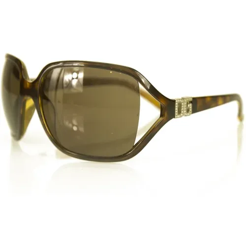 Tortoise Oversize Sungles with Crystals , female, Sizes: ONE SIZE - Dolce & Gabbana Pre-owned - Modalova