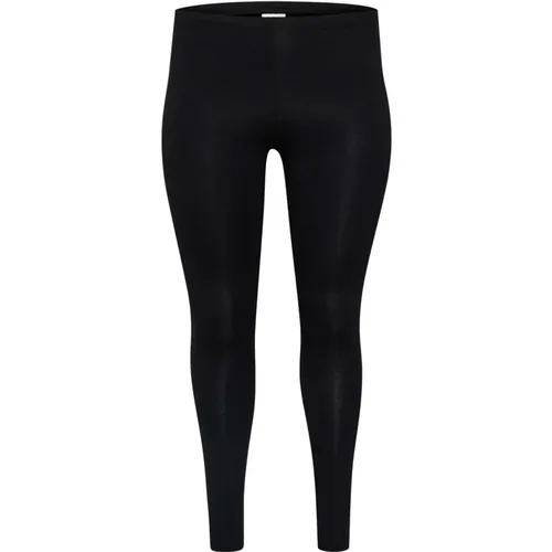 Schwarze tiefe Leggings mit elastischem Bund , Damen, Größe: S - Kaffe Curve - Modalova