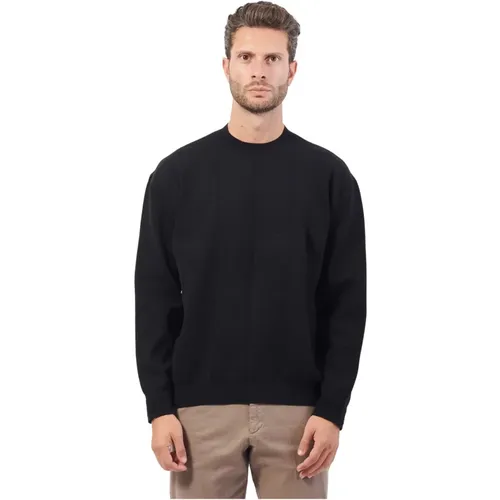 Schwarzer Baumwoll-Rundhalsausschnitt-Pullover , Herren, Größe: L - Armani Exchange - Modalova