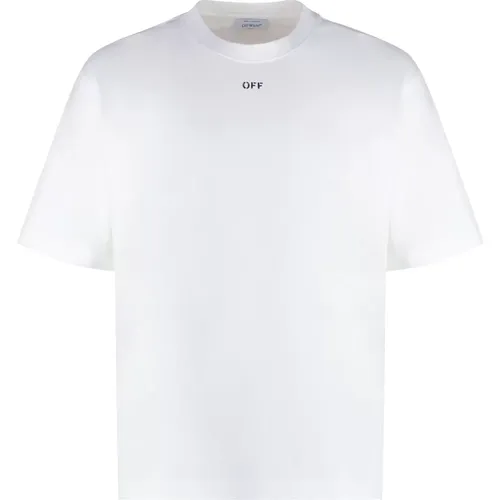 Off , Geripptes Baumwoll-T-Shirt , Herren, Größe: S - Off White - Modalova