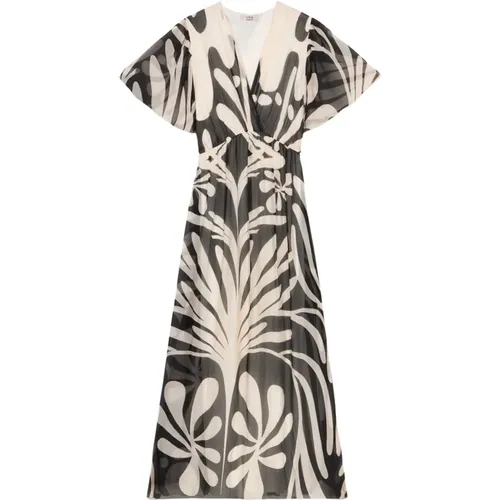 Langes Kleid aus Seidenmischung mit Tropischem Muster , Damen, Größe: L - Oltre - Modalova