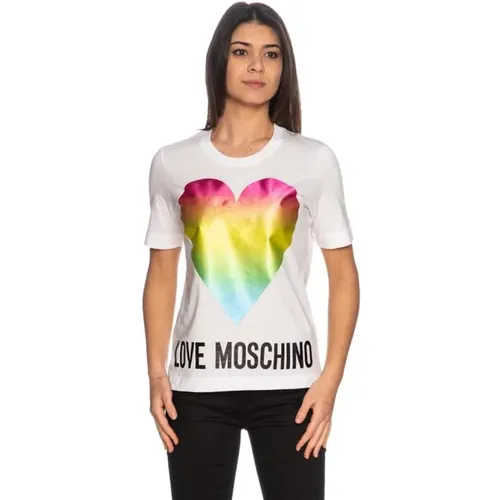 Herzdruck Kurzarm T-Shirt , Damen, Größe: XS - Moschino - Modalova