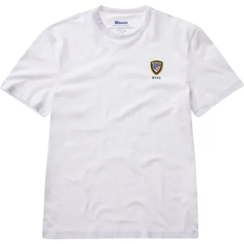 Herren Weißes Logo T-Shirt Blauer - Blauer - Modalova