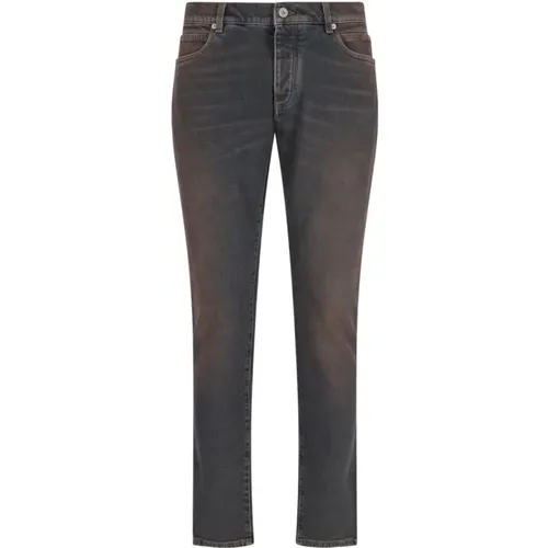 Slim Braune Denim Jeans Retro Logo - Balmain - Modalova