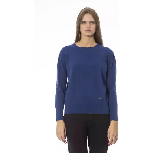 Trendiger Blauer Wollpullover , Damen, Größe: M - Baldinini - Modalova