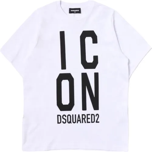 Weißes Unisex Baumwoll-T-Shirt mit Icon-Logo - Dsquared2 - Modalova