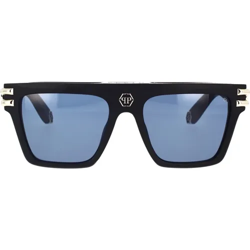 Luxuriöse Quadratische Sonnenbrille Spp108V 0703,Schwarze Blaue Sonnenbrille - Philipp Plein - Modalova
