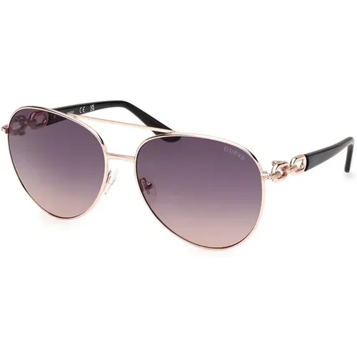 Rose Gold Sunglasses with Black Acetate , unisex, Sizes: 61 MM - Guess - Modalova