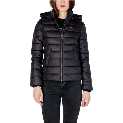 Schwarze Kapuzen-Zip-Up Jacke , Damen, Größe: S - Tommy Hilfiger - Modalova