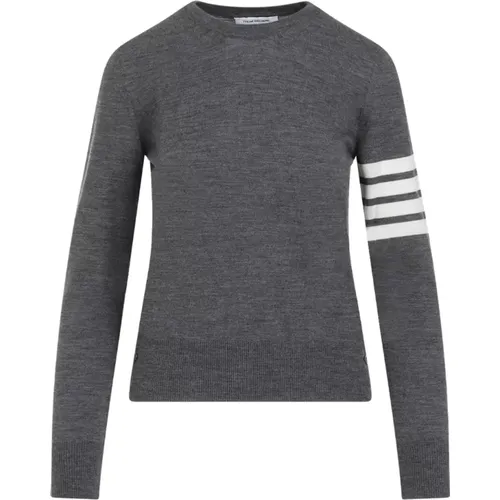 Grey Wool Sweater with Signature Stripes , female, Sizes: 2XS - Thom Browne - Modalova