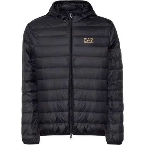 Schwarze Steppjacke mit Logo , Herren, Größe: M - Emporio Armani EA7 - Modalova