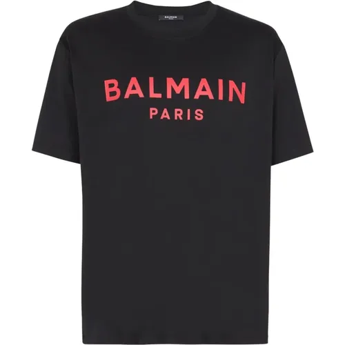 Schwarzes Logo-Print Rundhals T-Shirt , Herren, Größe: S - Balmain - Modalova