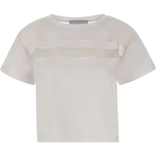 Weiße Baumwoll-Jersey-T-Shirt mit Seidenorganza-Details , Damen, Größe: M - Iceberg - Modalova