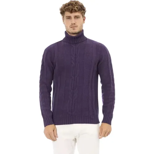 Eleganter Lila Rollkragenpullover Herren - Alpha Studio - Modalova