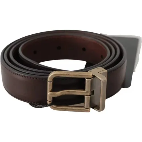 Leather Belt with Gold Buckle , male, Sizes: 100 CM - Dolce & Gabbana - Modalova