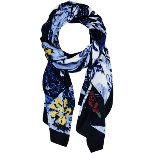 Blue Printed Polyester Scarf , female, Sizes: ONE SIZE - Desigual - Modalova