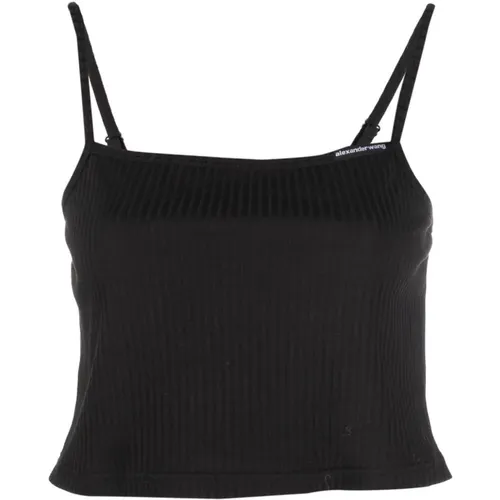 Ribbed-Knit Cotton Tank Top , female, Sizes: XS, S - alexander wang - Modalova