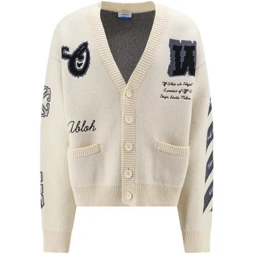 Off , Iconic Varsity Cardigan , male, Sizes: M - Off White - Modalova