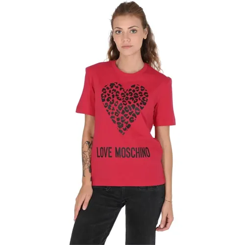 Rotes Baumwoll-T-Shirt , Damen, Größe: L - Love Moschino - Modalova