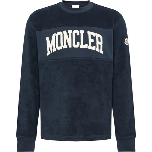 Branded Cotton Sweatshirt in Navy , male, Sizes: L, M - Moncler - Modalova