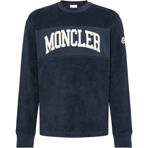 Branded Cotton Sweatshirt in Navy , male, Sizes: S, L, M - Moncler - Modalova