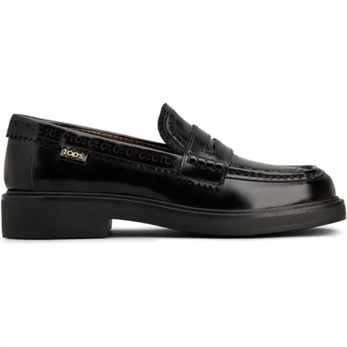 Schwarze Leder Slip-On Brogues , Damen, Größe: 35 EU - TOD'S - Modalova