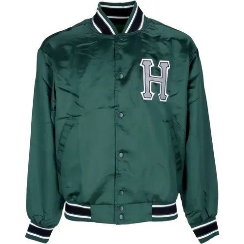 Grüne Satin Baseball Jacke , Herren, Größe: L - HUF - Modalova