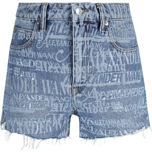 Vintage Denim Logo Print High Waisted Shorts , Damen, Größe: W25 - alexander wang - Modalova