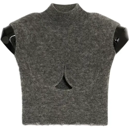 Grey High-neck Shirt with Keyhole , female, Sizes: S, M - SPORTMAX - Modalova